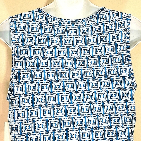 Tank Top Blue Mini Sundress Or Tunic Stretch Geometric Print New - Picture 5 of 7
